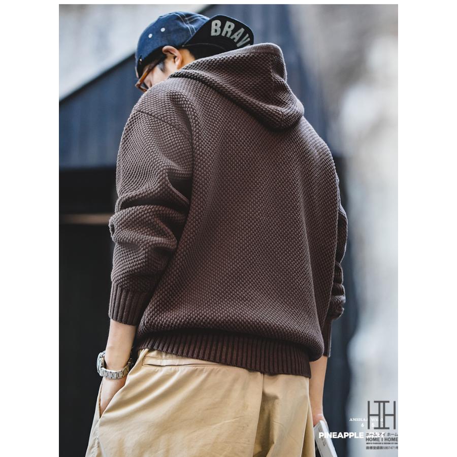 ニットパーカー セーター メンズ ニット トップス 秋冬 ハーフジップ フード付き 大きいサイズ カンガルーポケット カジュアル プルオーバー 編みニット | ホームアイホーム | 20