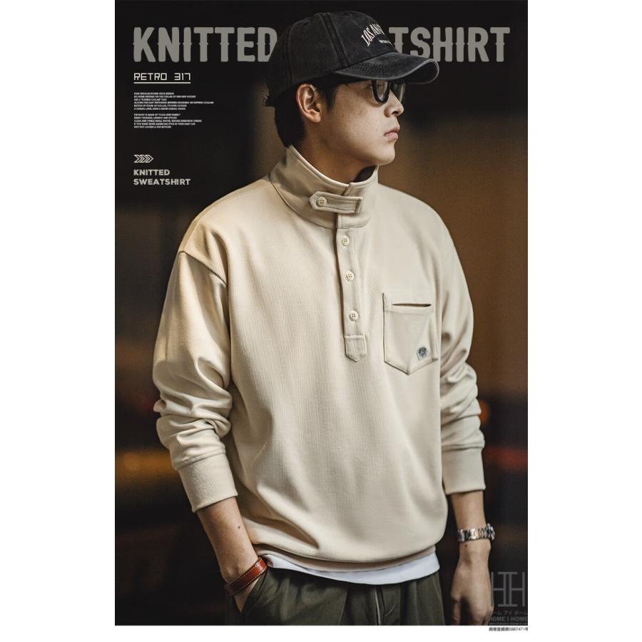 ニットスウェット トレーナー メンズ 長袖 ニットポロ プルオーバー ワンポイント セーター おしゃれ Tシャツ ロンT 大きいサイズ トップス アウトドア スエット | ホームアイホーム | 02