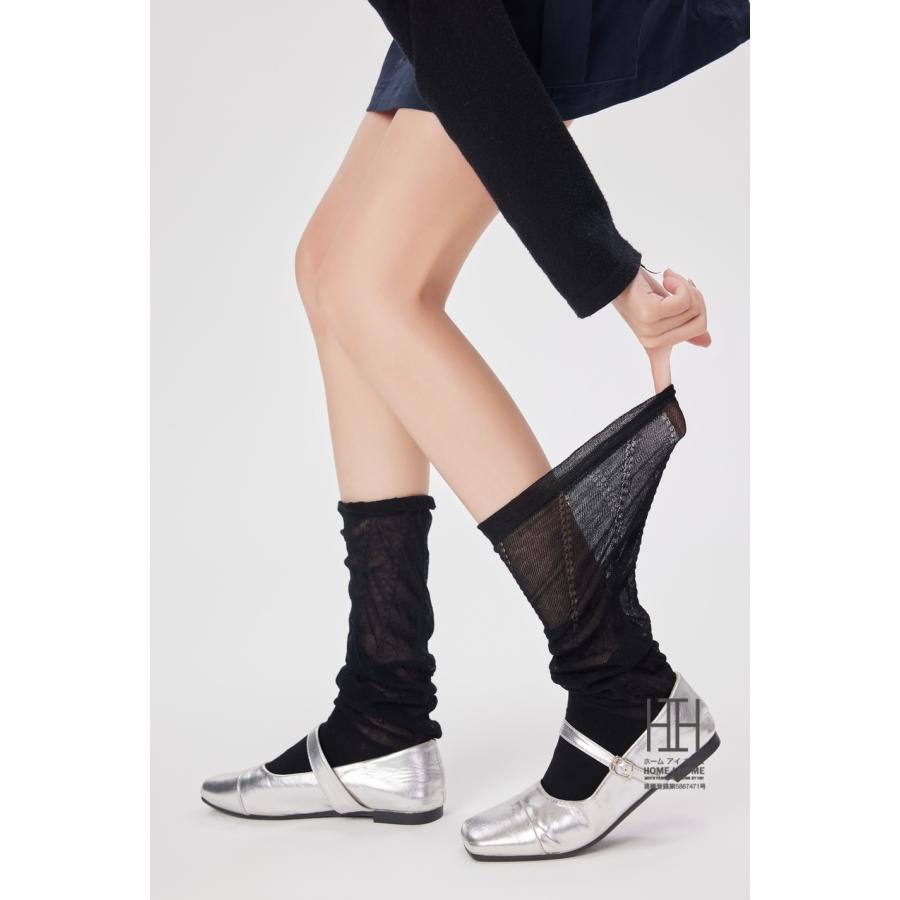 たるみソックス ハイソックス 靴下 レディース 綿 可愛い 薄手 透け感 レース 網タイツ風 セクシー バレエ ガーリー 通気性 カジュアル 22-24.5cm おしゃれ 人気 | ホームアイホーム | 19