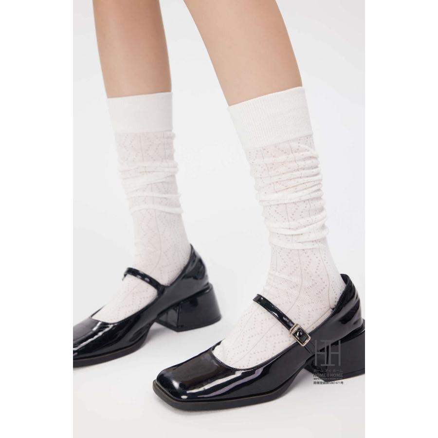 ハイソックス レディース ロング丈 美脚 スリム 着圧 ストレッチ 綿 おしゃれ 通気性 メッシュ 透け感 抗菌 防臭 吸汗 ストリート 切り替え ギフト 22-24.5cm | ホームアイホーム | 19