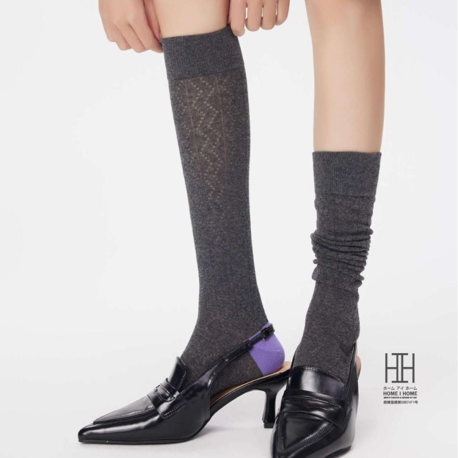 ハイソックス レディース ロング丈 美脚 スリム 着圧 ストレッチ 綿 おしゃれ 通気性 メッシュ 透け感 抗菌 防臭 吸汗 ストリート 切り替え ギフト 22-24.5cm | ホームアイホーム | 06