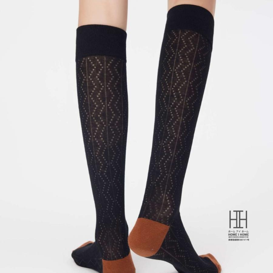 ハイソックス レディース ロング丈 美脚 スリム 着圧 ストレッチ 綿 おしゃれ 通気性 メッシュ 透け感 抗菌 防臭 吸汗 ストリート 切り替え ギフト 22-24.5cm | ホームアイホーム | 07