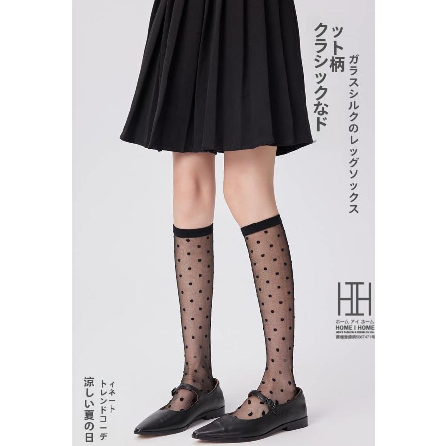 ガラスストッキング 膝丈 靴下 レディース ハイソックス ストッキング ドット柄 水玉模様 透け感 涼しい 薄手 通気性 22-24.5cm おしゃれ 人気 春 夏 秋 | ホームアイホーム | 14