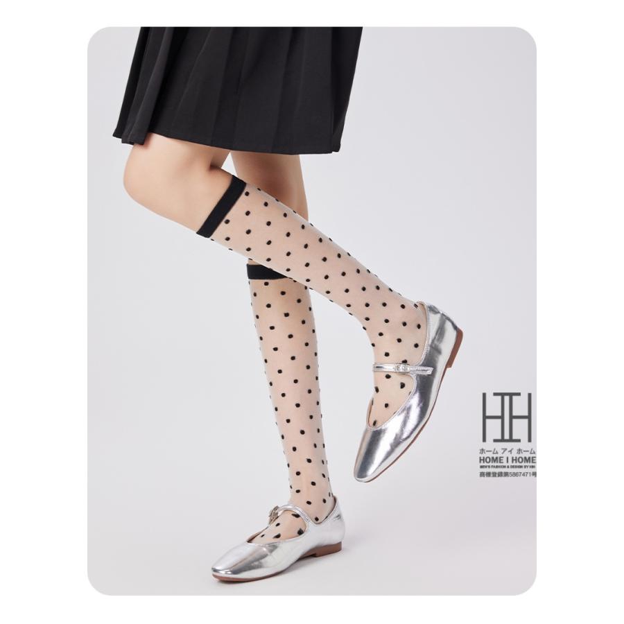ガラスストッキング 膝丈 靴下 レディース ハイソックス ストッキング ドット柄 水玉模様 透け感 涼しい 薄手 通気性 22-24.5cm おしゃれ 人気 春 夏 秋 | ホームアイホーム | 16
