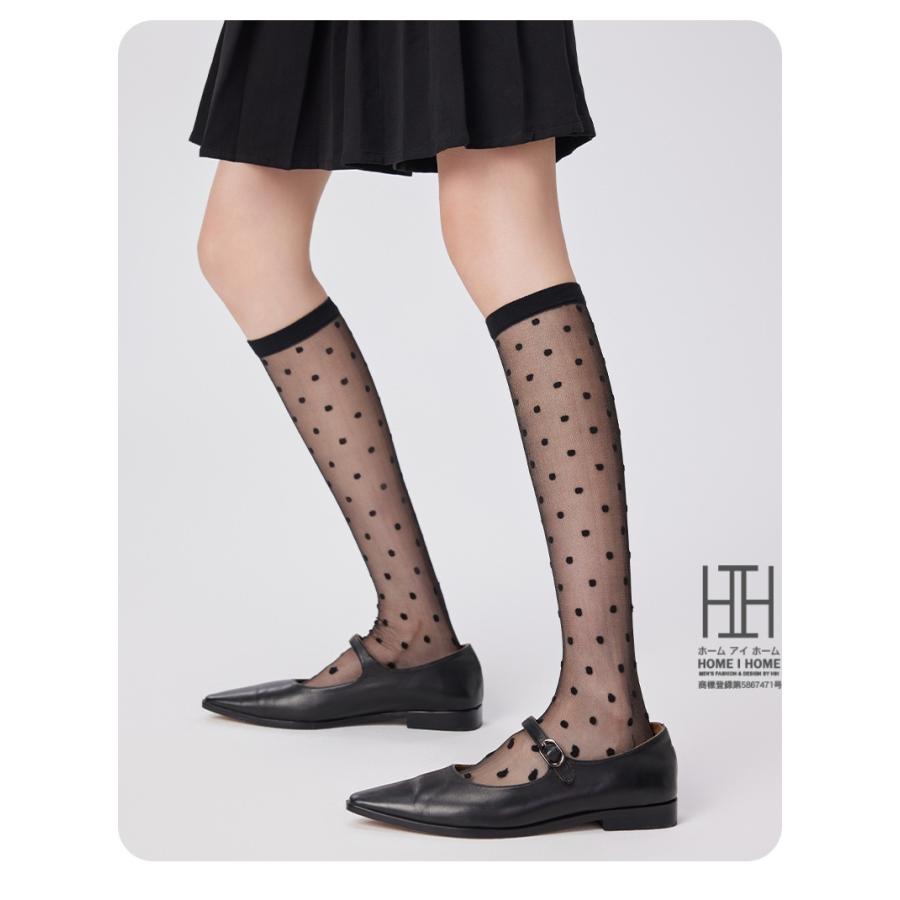 ガラスストッキング 膝丈 靴下 レディース ハイソックス ストッキング ドット柄 水玉模様 透け感 涼しい 薄手 通気性 22-24.5cm おしゃれ 人気 春 夏 秋 | ホームアイホーム | 17