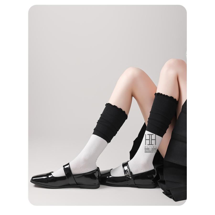 ニーハイソックス たるみソックス レディース フリル 配色デザイン 綿 柔らかい 2WAY おしゃれ 人気 ギフト 抗菌 吸汗速乾 ソックス 消臭機能 通気性 快適 靴下 | ホームアイホーム | 15