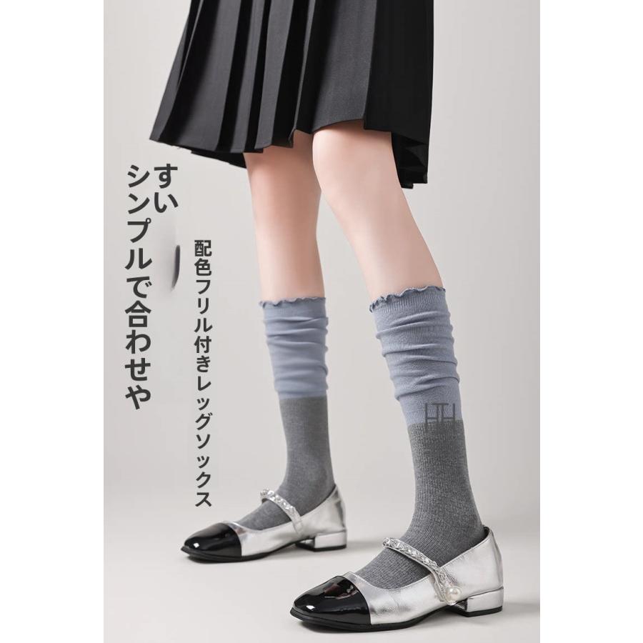 ニーハイソックス たるみソックス レディース フリル 配色デザイン 綿 柔らかい 2WAY おしゃれ 人気 ギフト 抗菌 吸汗速乾 ソックス 消臭機能 通気性 快適 靴下 | ホームアイホーム | 17