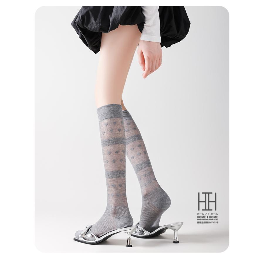 クルーソックス ハイソックス レディース ハート柄 可愛い たるみソックス おしゃれ 竹繊維 透け メッシュ 通気性 涼感 吸汗速乾 かわいい 22-24.5cm 夏用 人気 | ホームアイホーム | 17