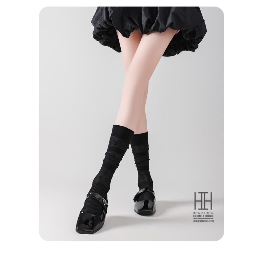 クルーソックス ハイソックス レディース ハート柄 可愛い たるみソックス おしゃれ 竹繊維 透け メッシュ 通気性 涼感 吸汗速乾 かわいい 22-24.5cm 夏用 人気 | ホームアイホーム | 18