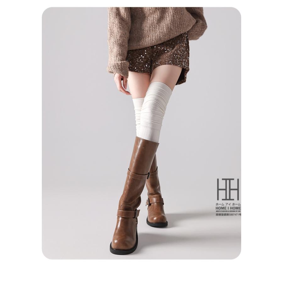ニーハイソックス 靴下 レディース 膝上 ロング丈 メリノウール混紡 暖かい 柔らかい たるみソックス 美脚 脚長 JK 抗菌 消臭 吸汗 通気性 ストレッチ 22-24.5cm | ホームアイホーム | 19