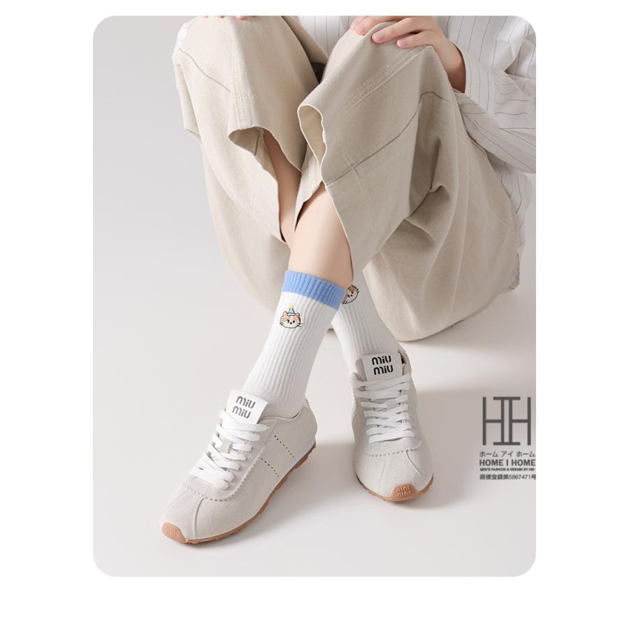 クルーソックス 靴下 ソックス レディース 五本指ソックス ルームソックス 猫刺繍 可愛い カートゥーンキャット おしゃれ 通気性 メッシュ 薄手 涼しい 7A抗菌 | ホームアイホーム | 18