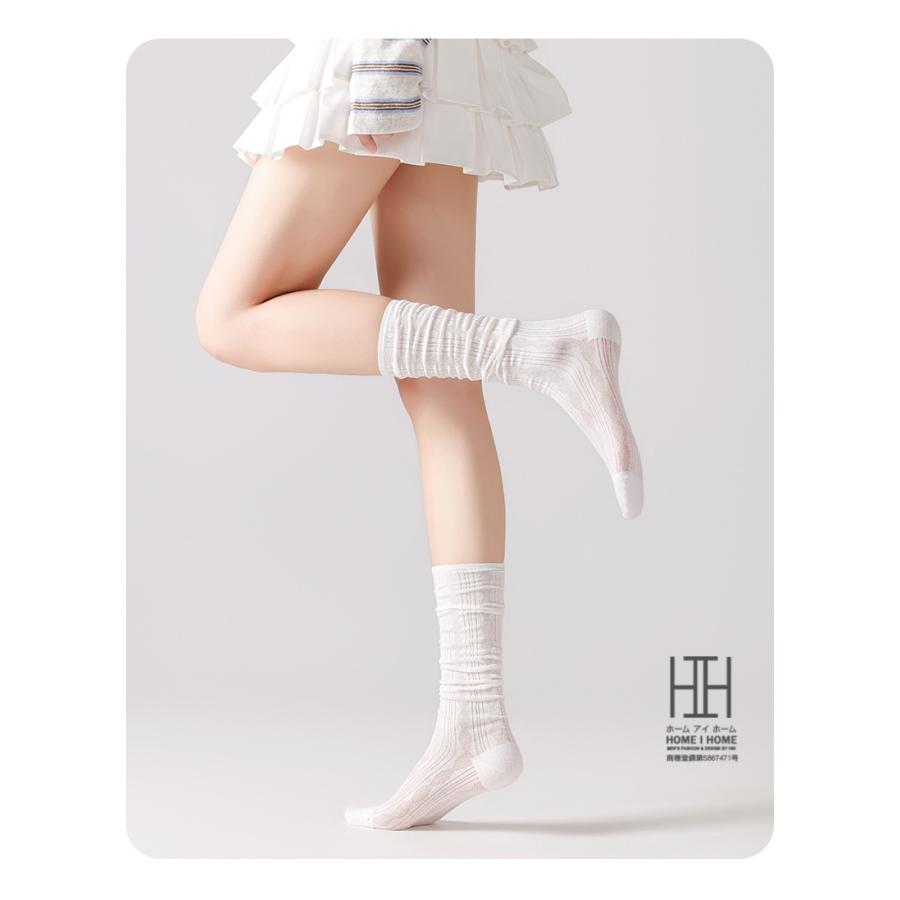 春夏 靴下 レディース ハイソックス 菱形模様 涼感 透け感 通気性 竹繊維 薄手 着圧ソックス 美脚 スリム効果 抗菌 吸汗速乾 22-24.5cm おしゃれ 人気 | ホームアイホーム | 16