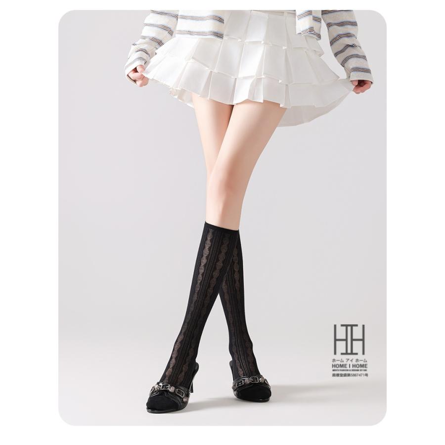 春夏 靴下 レディース ハイソックス 菱形模様 涼感 透け感 通気性 竹繊維 薄手 着圧ソックス 美脚 スリム効果 抗菌 吸汗速乾 22-24.5cm おしゃれ 人気 | ホームアイホーム | 17