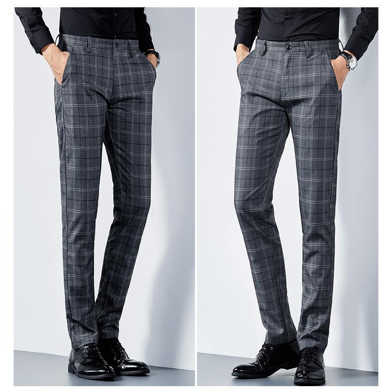 チェックスラックス メンズ ノータック チェック柄 ビジネス ストレッチ ロング パンツ 細身 カジュアル 紳士 オフィス 通勤 春秋 | ホームアイホーム | 10