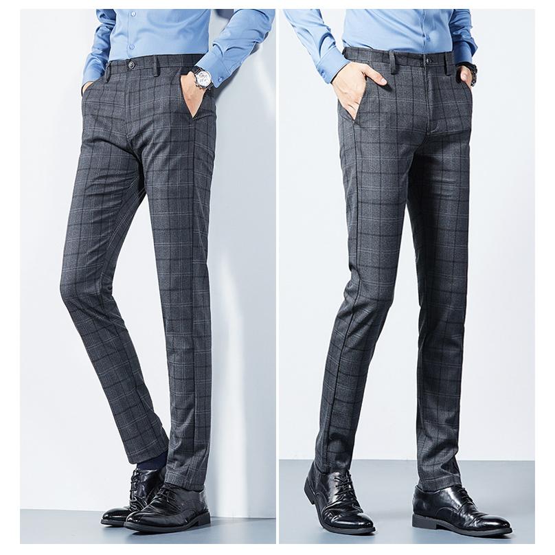 チェックスラックス メンズ ノータック チェック柄 ビジネス ストレッチ ロング パンツ 細身 カジュアル 紳士 オフィス 通勤 春秋 | ホームアイホーム | 05