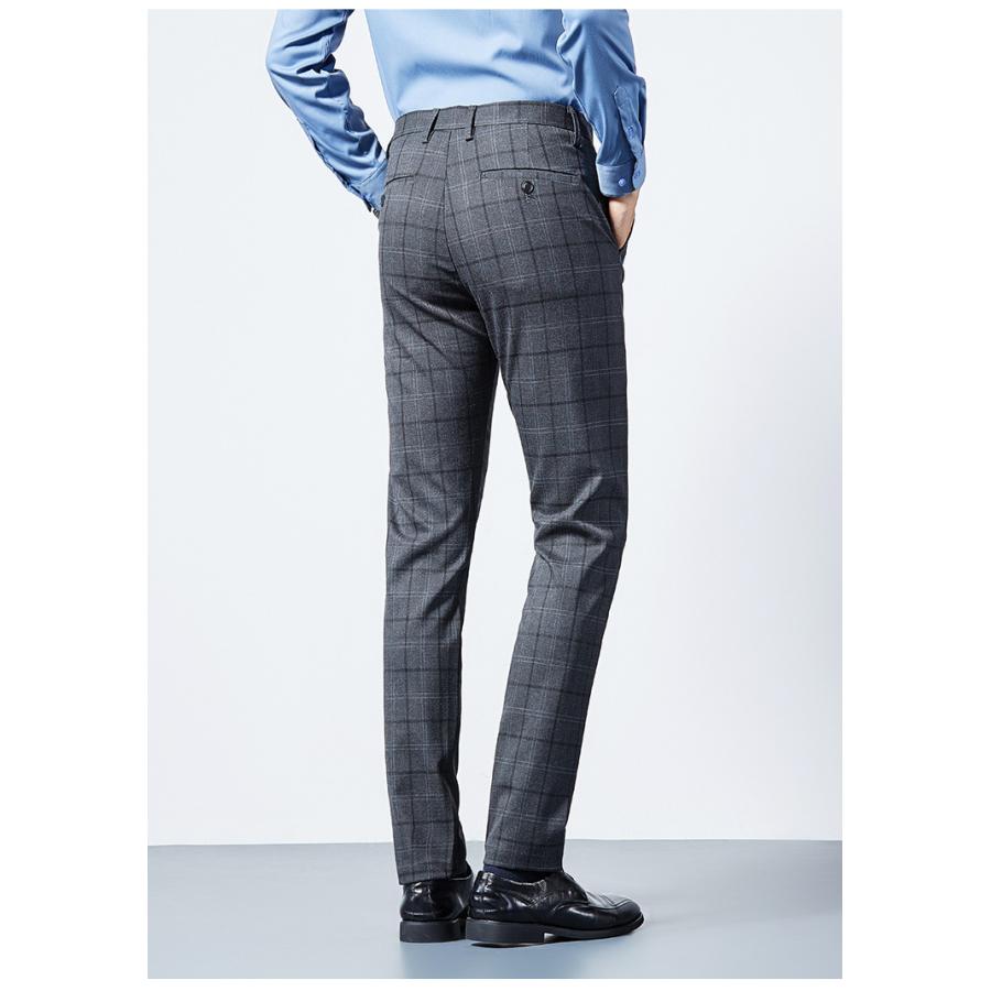 チェックスラックス メンズ ノータック チェック柄 ビジネス ストレッチ ロング パンツ 細身 カジュアル 紳士 オフィス 通勤 春秋 | ホームアイホーム | 06