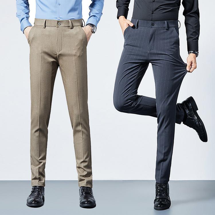 スラックス メンズ 伸縮 ノータック ビジネス ブラック ロング ストライプ スリム 細身 きれいめ クールビズ 紳士 春秋 | ホームアイホーム