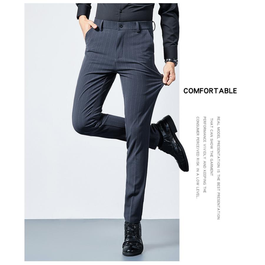 スラックス メンズ 伸縮 ノータック ビジネス ブラック ロング ストライプ スリム 細身 きれいめ クールビズ 紳士 春秋 | ホームアイホーム | 06
