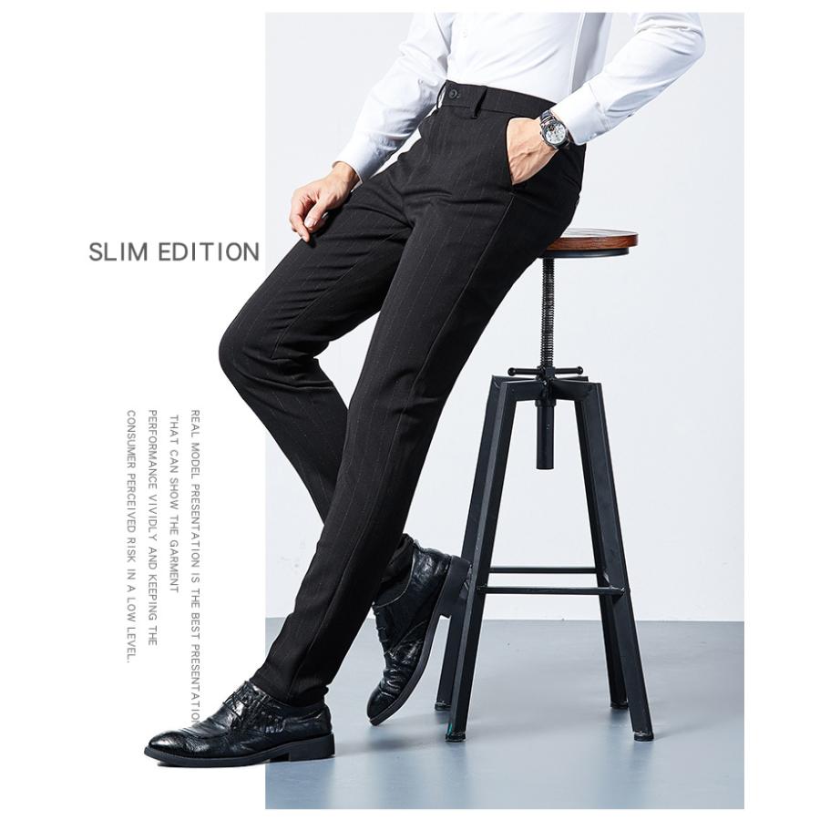スラックス メンズ 伸縮 ノータック ビジネス ブラック ロング ストライプ スリム 細身 きれいめ クールビズ 紳士 春秋 | ホームアイホーム | 09