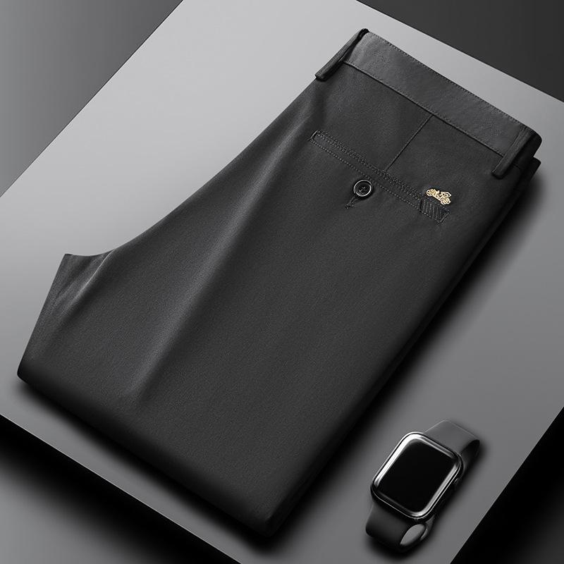 スラックス メンズ シワになりにくい 分厚い ストレッチ 刺繍入り 高品質 ストレート ビジネス 通勤可 オフィススーツパンツ ロングパンツ | ホームアイホーム | 02