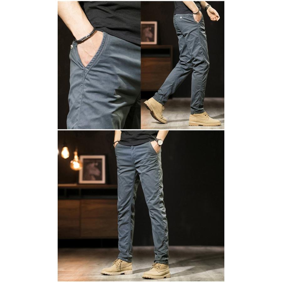ストレッチパンツ チノパン 無地 メンズ 綿パン チノ ややストレッチ カジュアル ストリート ストレート ロング丈 ボトムス | ブランド登録なし | 07