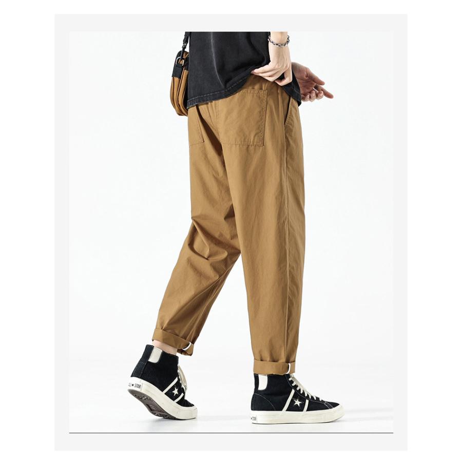 チノパン メンズ イージーパンツ スリムストレート 夏向け ゴム留め 薄手 ロング丈 無地シンプル メンズファション | ホームアイホーム | 13