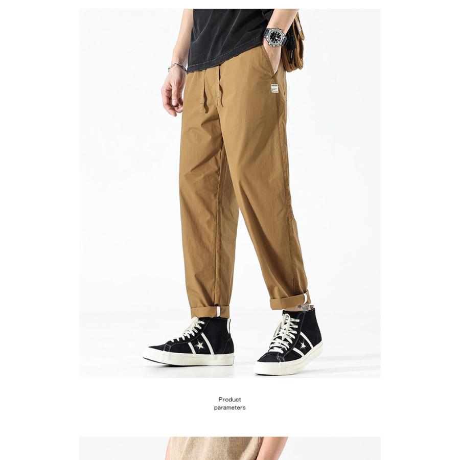 チノパン メンズ イージーパンツ スリムストレート 夏向け ゴム留め 薄手 ロング丈 無地シンプル メンズファション | ホームアイホーム | 14