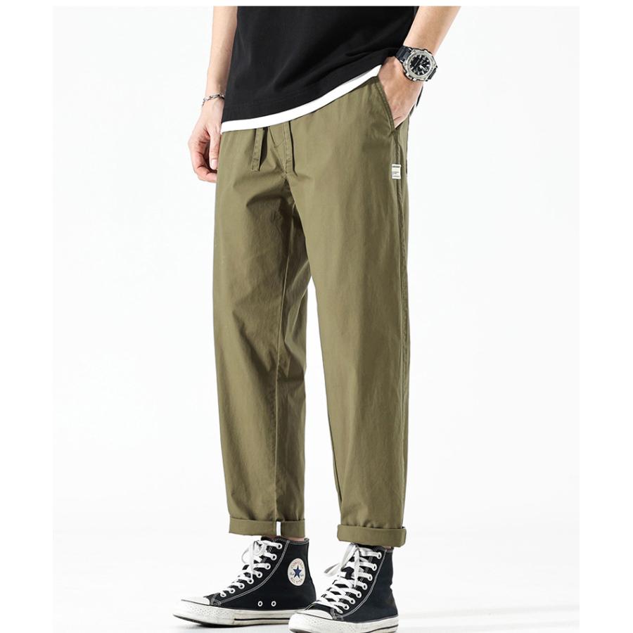 チノパン メンズ イージーパンツ スリムストレート 夏向け ゴム留め 薄手 ロング丈 無地シンプル メンズファション | ホームアイホーム | 16
