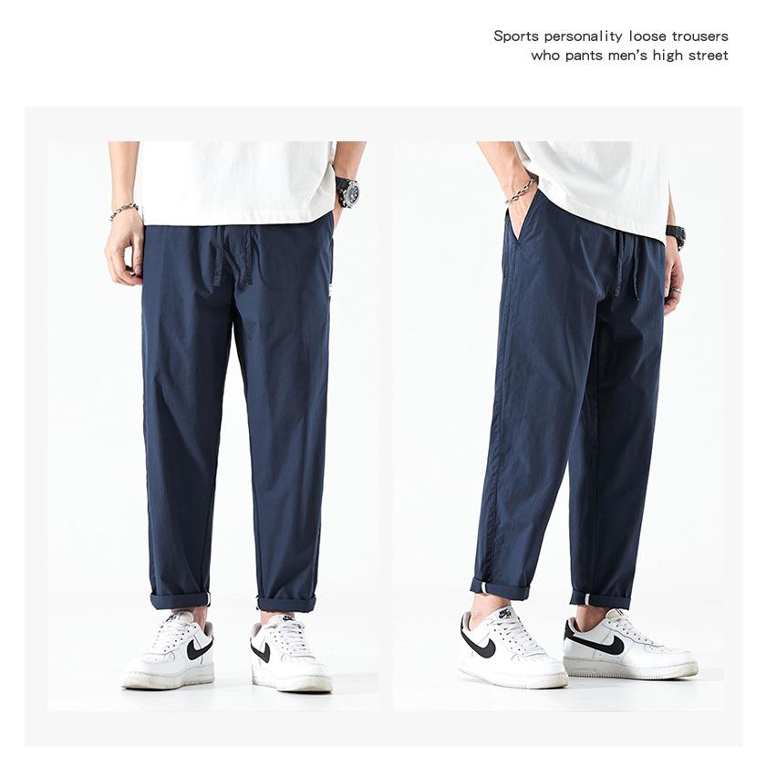 チノパン メンズ イージーパンツ スリムストレート 夏向け ゴム留め 薄手 ロング丈 無地シンプル メンズファション | ホームアイホーム | 18