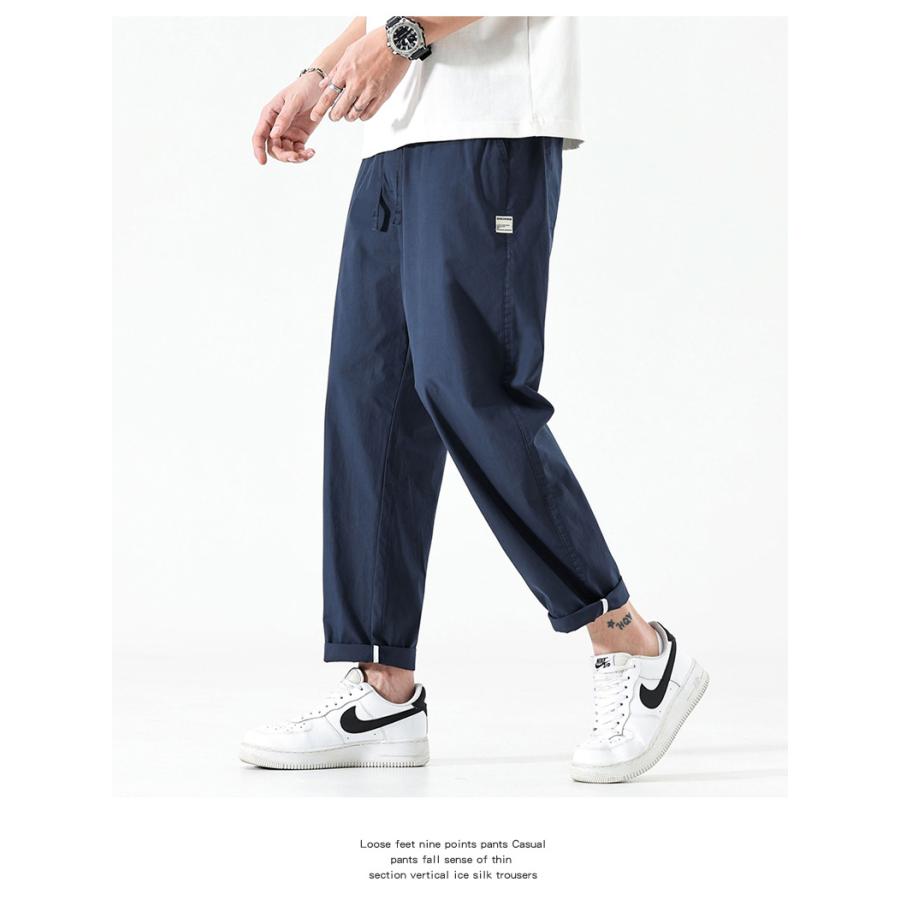 チノパン メンズ イージーパンツ スリムストレート 夏向け ゴム留め 薄手 ロング丈 無地シンプル メンズファション | ホームアイホーム | 19