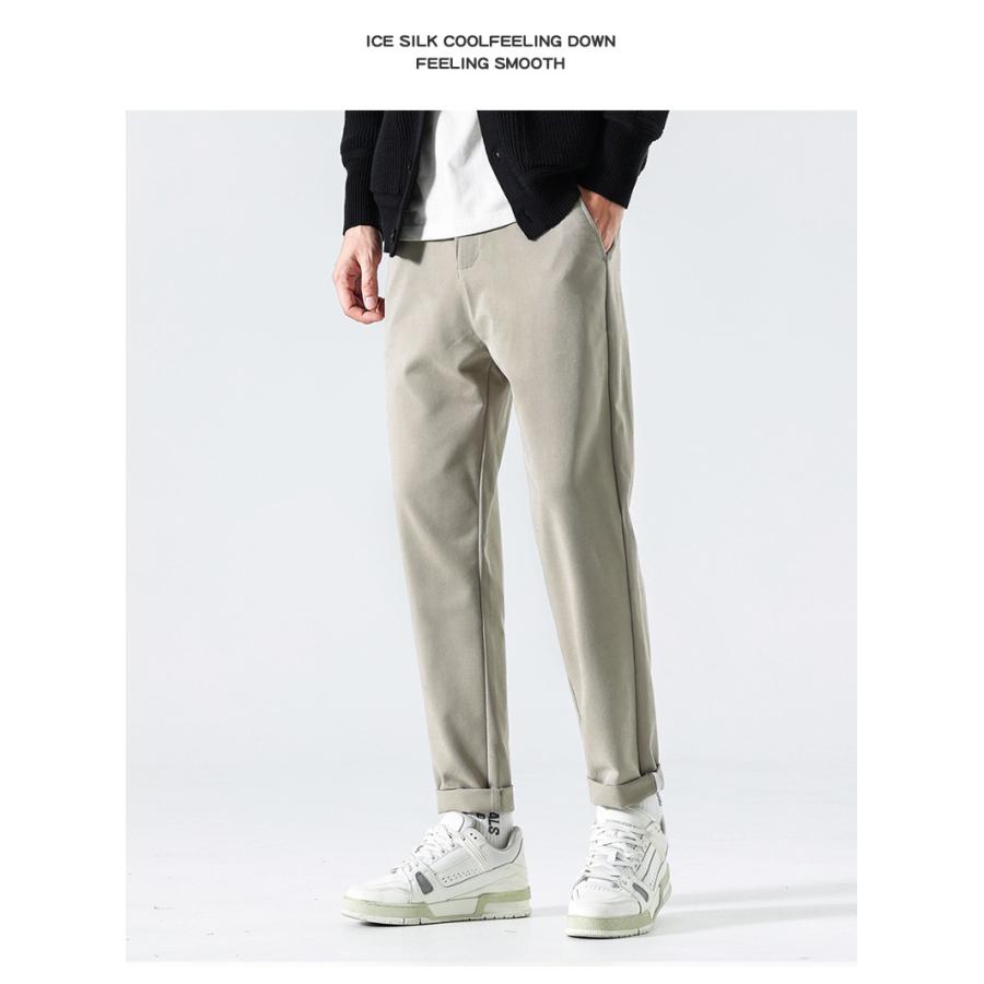 メンズ チノパン スリム ストレート ロング丈 無地 シンプル ひんやり 夏 カジュアルパンツ ロングパンツ スタイリッシュ | ホームアイホーム | 09