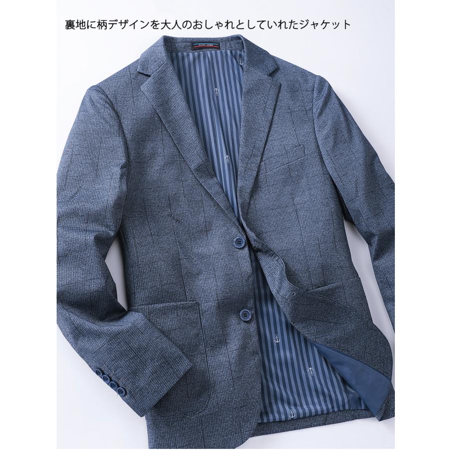 テーラードジャケット メンズ ストレッチ ギンガムチェック 柄物 ブレザー 英文字 おしゃれ ビジカジ 通勤 仕事 スタイリッシュ 柔らかい  滑らかい 裏地あり | ホームアイホーム | 05