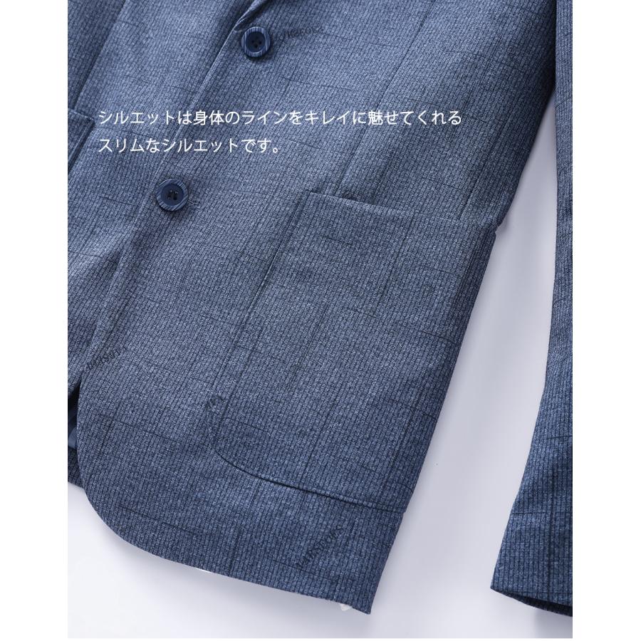 テーラードジャケット メンズ ストレッチ ギンガムチェック 柄物 ブレザー 英文字 おしゃれ ビジカジ 通勤 仕事 スタイリッシュ 柔らかい  滑らかい 裏地あり | ホームアイホーム | 09