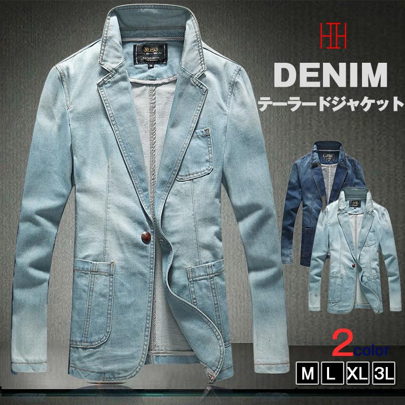 テーラードジャケット デニムジャケット メンズ ワンボタン スリム カジュアル ジージャン Xz905 Rushup 通販 Yahoo ショッピング