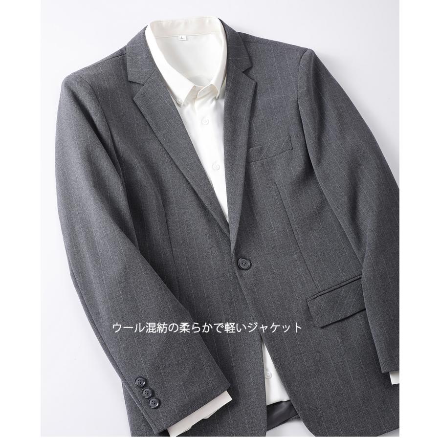 ジャケット メンズ テーラードジャケット ウール ストライプ柄 ブローチ付き おしゃれ ウール混 ウールジャケット 春 秋 冬 メンズアウター 30代 40代 50代 | ホームアイホーム | 04