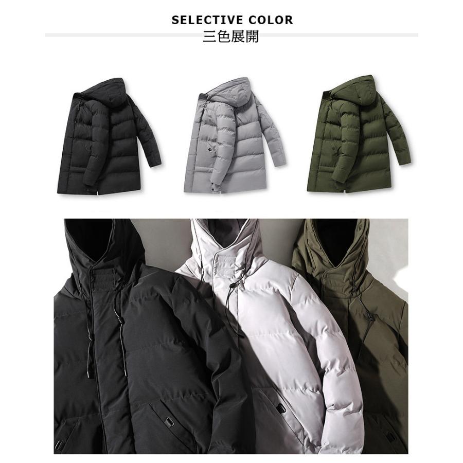 中綿コート メンズ ミディアム丈 中綿アウター ロングジャケット 防風 フード付き 防寒着 厚手 キルティングジャケット 冬物 冬アウター | ホームアイホーム | 04