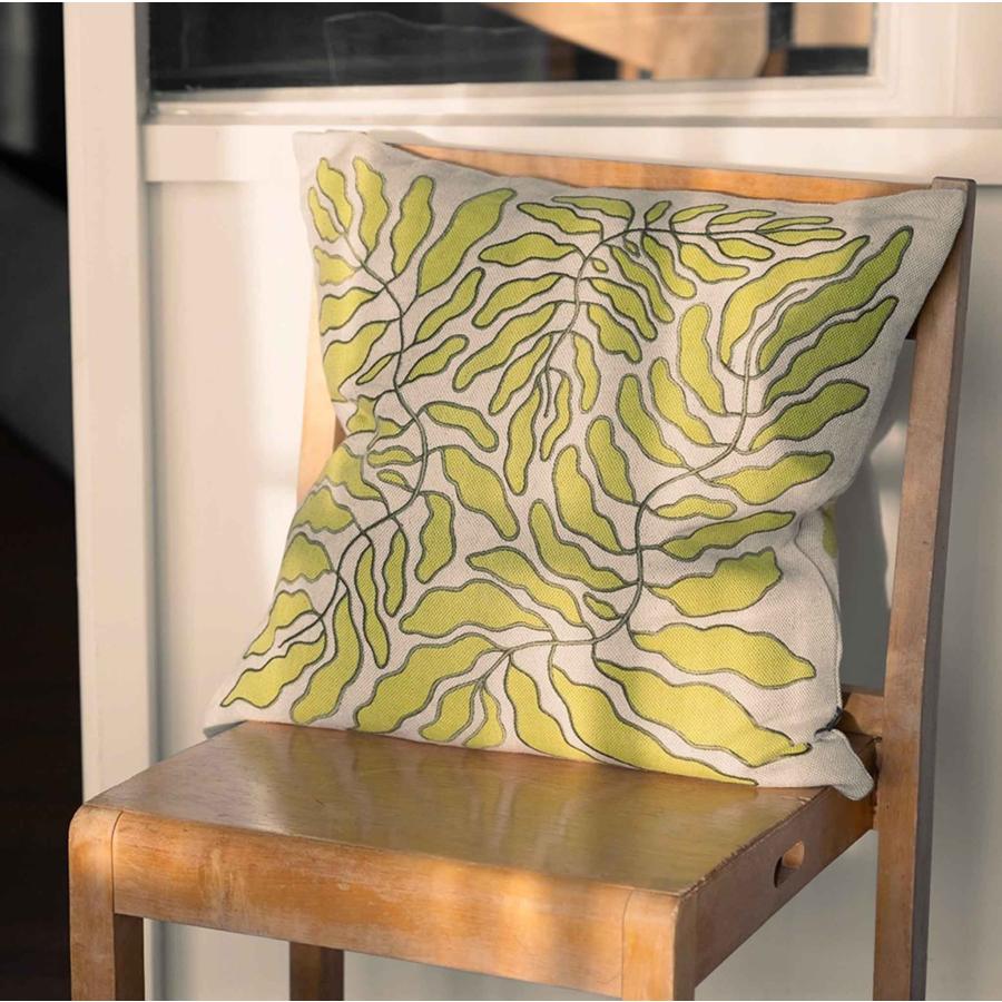 Fine Little Day ファインリトルデイ クッションカバー LEAVES ライム 48×48cm リネンの画像