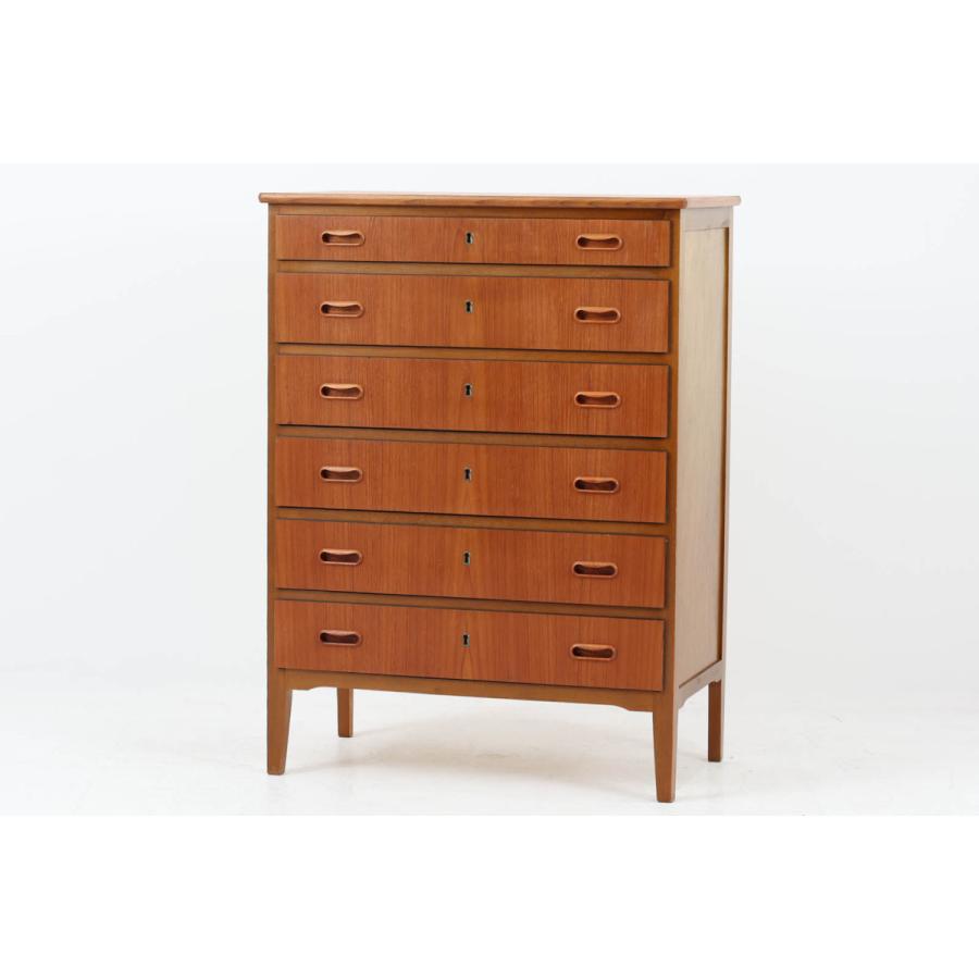 デンマーク 北欧ヴィンテージ チーク 6段 チェスト 鍵付 北欧家具 L