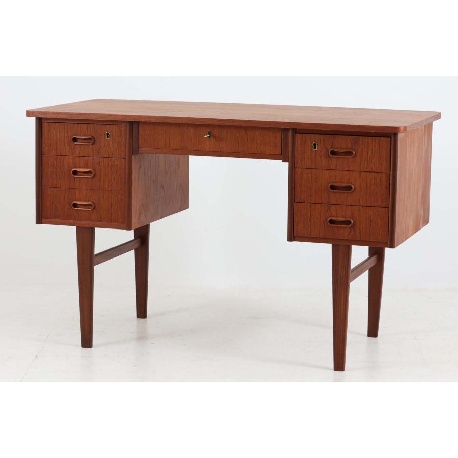 デンマーク製 シンプルな両袖デスク/机 チーク材 北欧家具ビンテージ