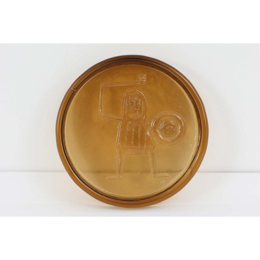 Plus Glashytta 大きなガラストレイ 直径17cm アンバー □北欧雑貨