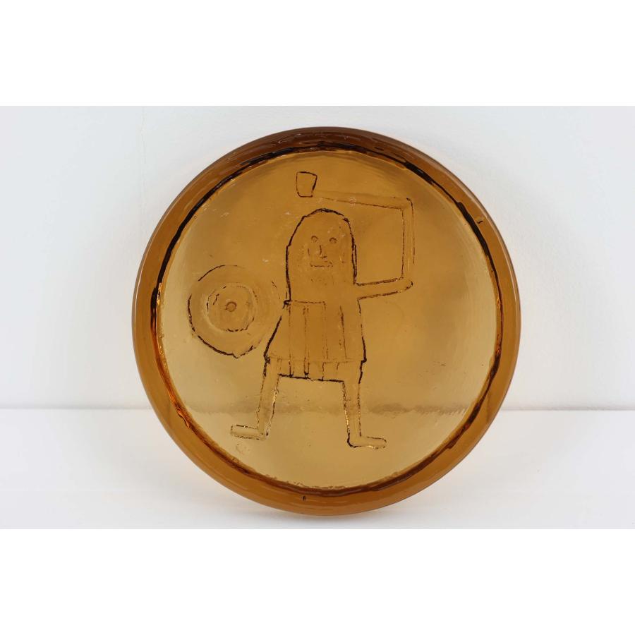 Plus Glashytta 大きなガラストレイ 直径17cm アンバー □北欧雑貨