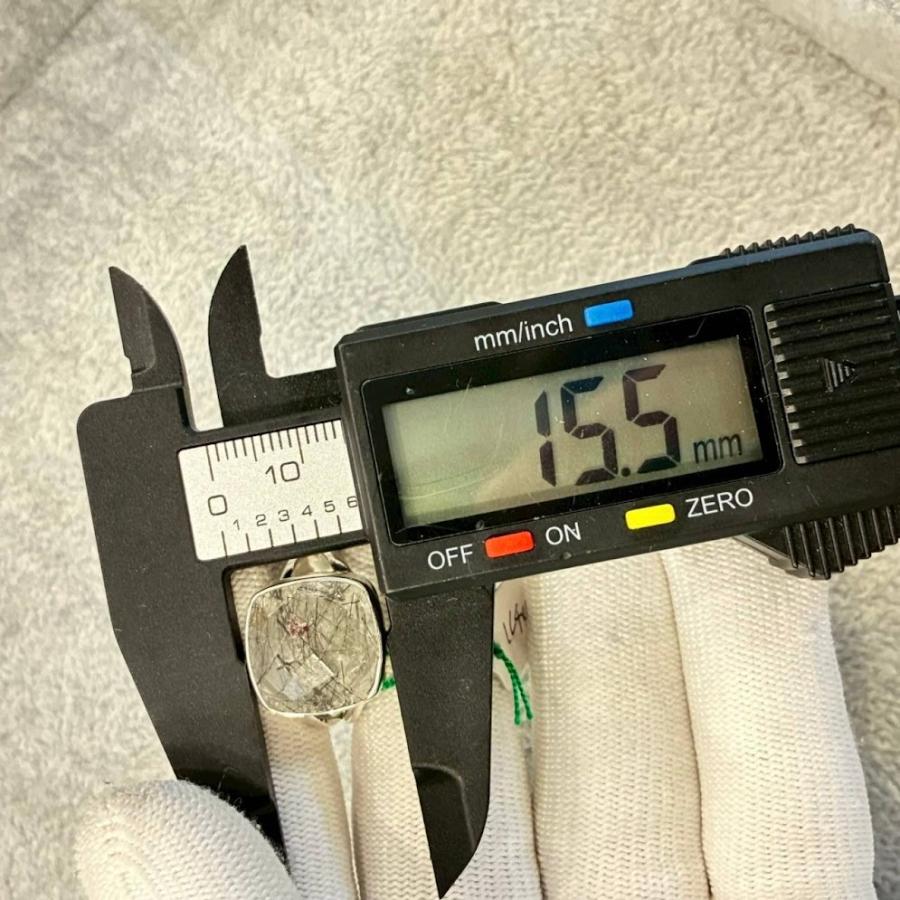 シルバーリング 18号 シルバー925ブラックルチルクォーツ 大粒 黒針金
