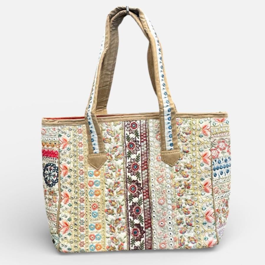 インド刺繍バッグ インド刺繍リボン 全面刺繍 ミラーワーク コットン