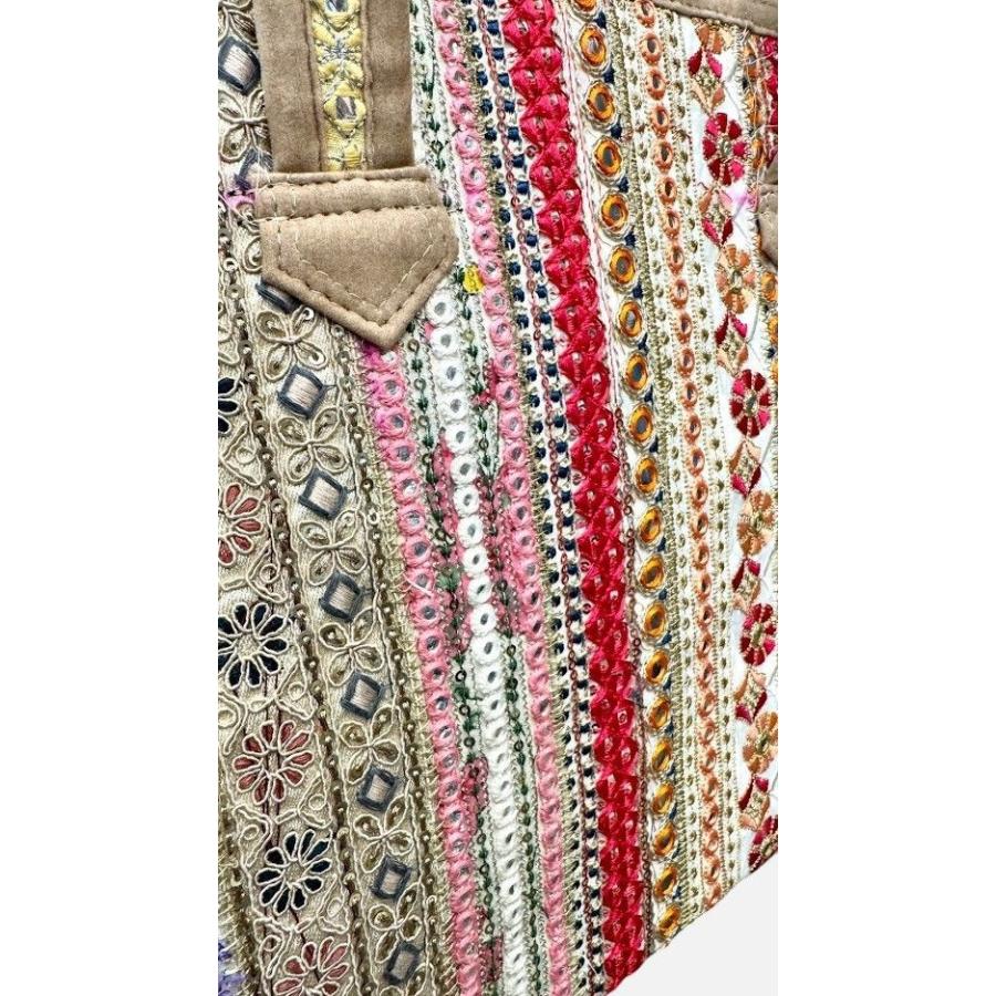 インド刺繍バッグ インド刺繍リボン 全面刺繍 ミラーワーク コットン