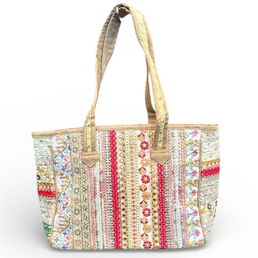 インド刺繍バッグ インド刺繍リボン 全面刺繍 ミラーワーク コットン