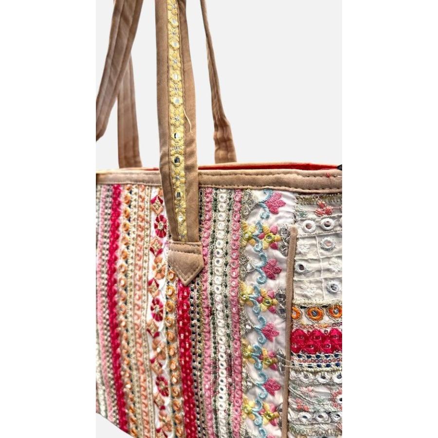 インド刺繍バッグ インド刺繍リボン 全面刺繍 ミラーワーク コットン