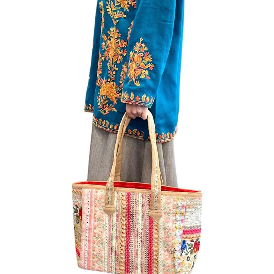 インド刺繍バッグ インド刺繍リボン 全面刺繍 ミラーワーク コットン