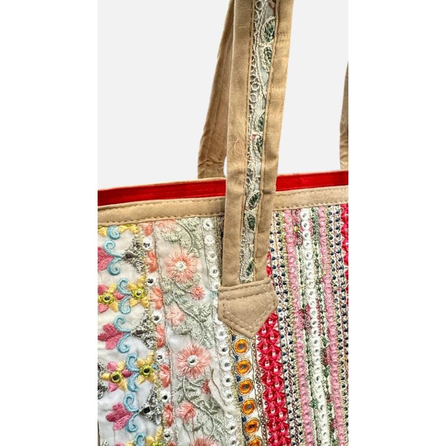 インド刺繍バッグ インド刺繍リボン 全面刺繍 ミラーワーク コットン