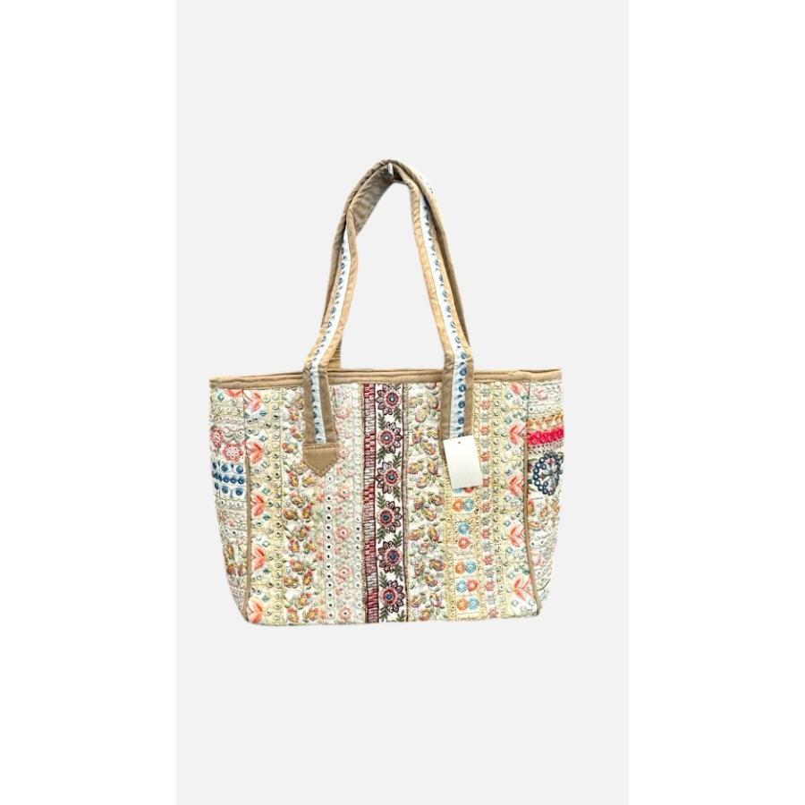 インド刺繍バッグ インド刺繍リボン 全面刺繍 ミラーワーク コットン