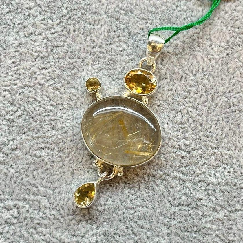 ペンダントトップ ルチル クォーツ トパーズ アンティーク シルバー ネックレス 手作り ハンドメイド シルバーアクセサリー アンティーク ジュエリー ホワイト